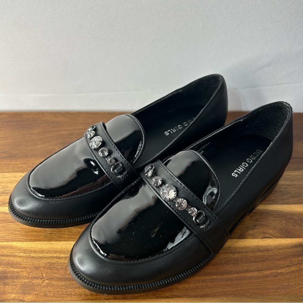 BCBG Girls Shoes Girls 2 Black Loafers Stacy Classic Chic Rhinestones Party Pics
